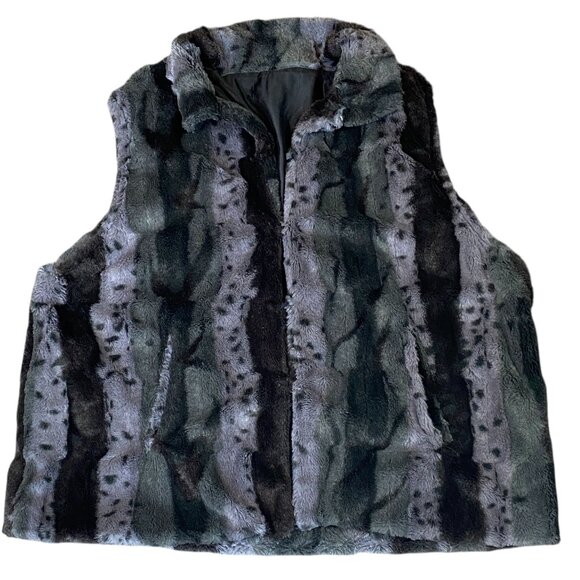 Cejon Faux Fur Vest Animal Print Gray & Black XL #311K - Picture 6 of 9